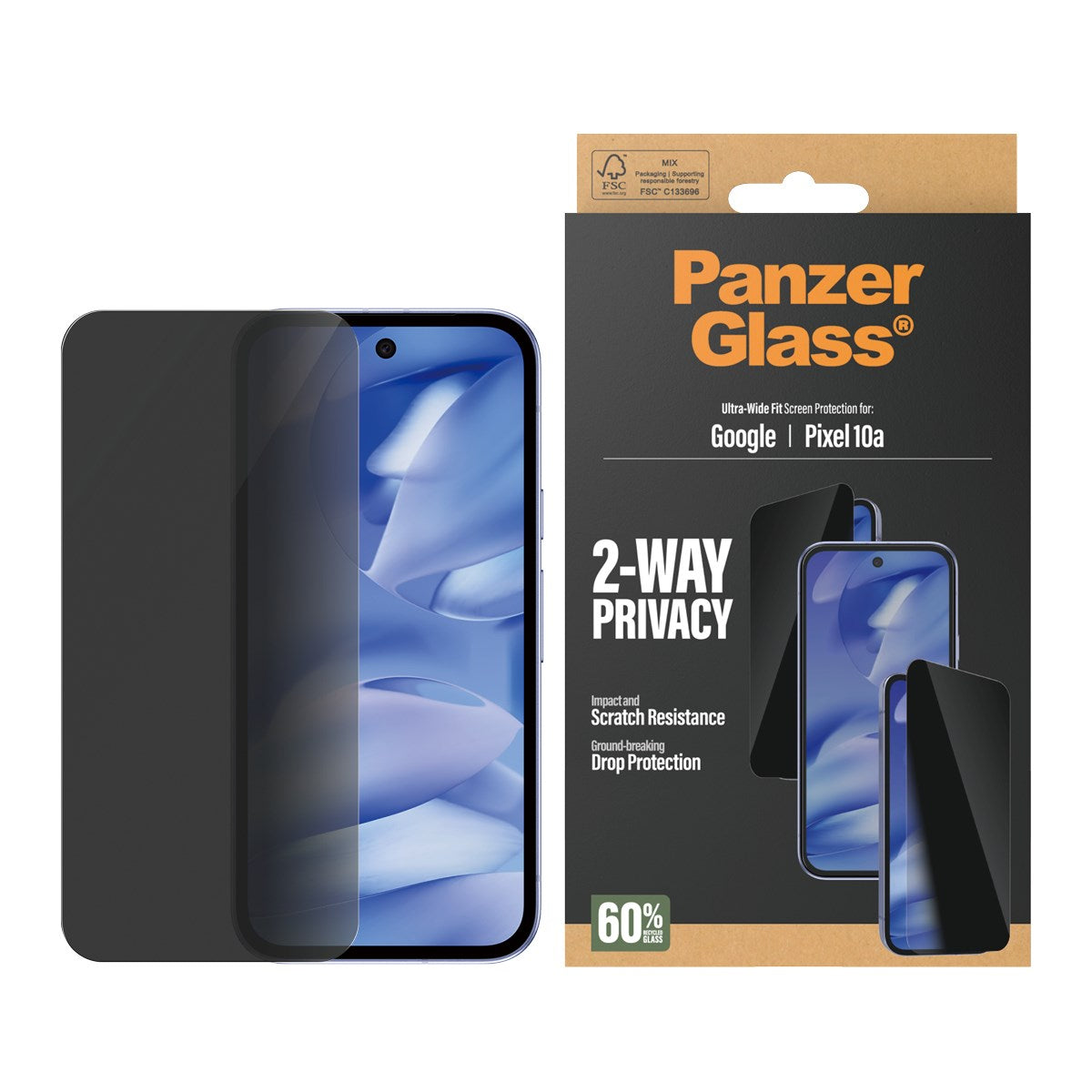 PanzerGlass® 2-Way Privacy Skærmbeskyttelse Google Pixel 10a 5G | Ultra-Wide Fit